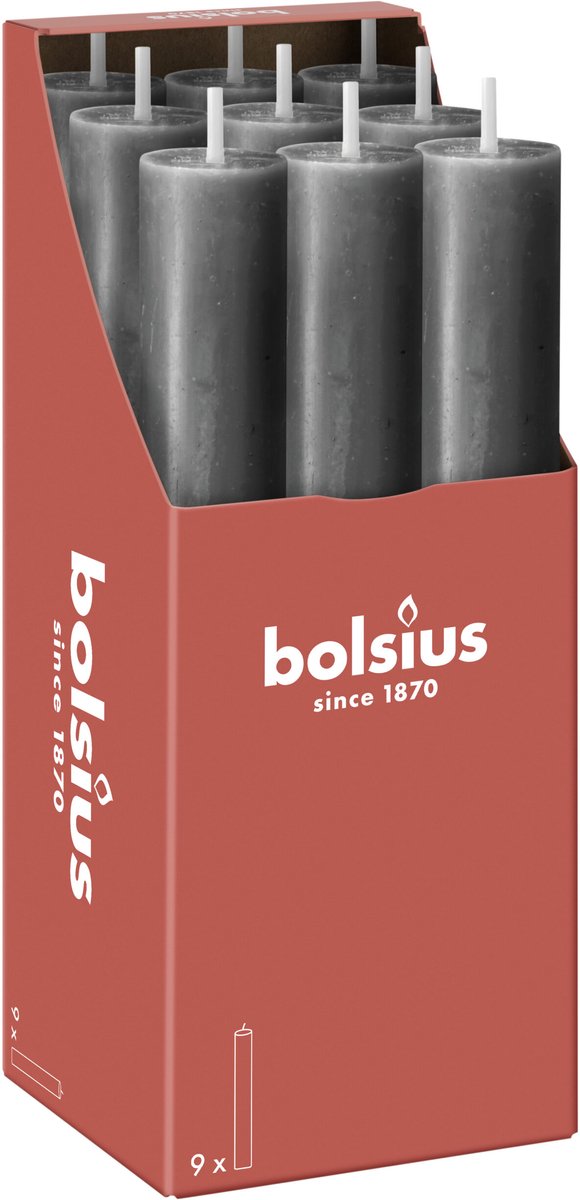 Bolsius Rustiek tafelkaars XL Stormy Grey (9 stuks)