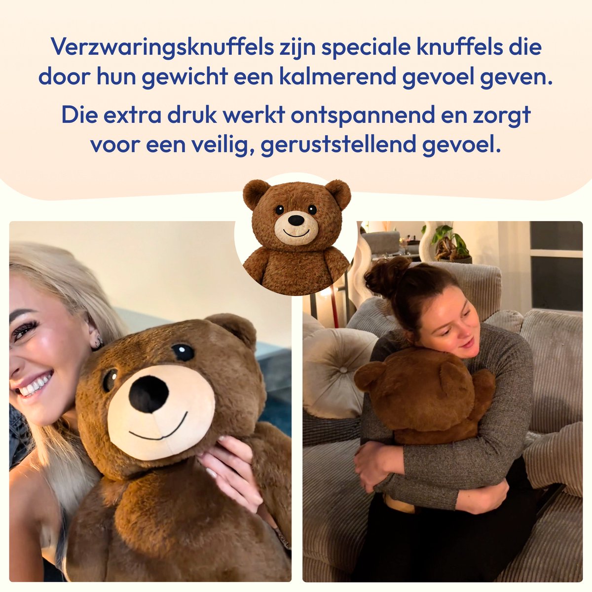 Being Together Verzwaringsknuffel Beer - Verzwaarde Knuffel 2,5kg voor Volwassenen en Kinderen - Therapeutische Beer Knuffel — afbeelding 3