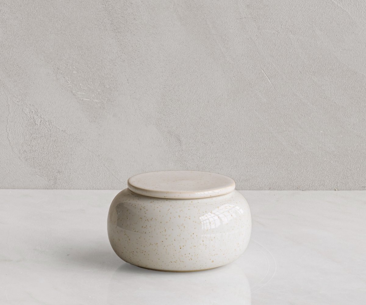 Seres Mini Urn – Handgemaakt Keramiek – Wit Gespikkeld – 200 ML - Inclusief Aszak