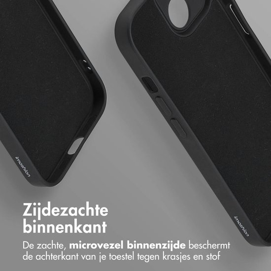 Binnenkant van de zwarte telefoonhoes met zachte microvezelvoering.