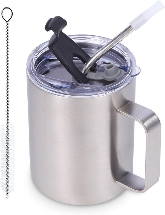 KETIEE reisbeker, 380 ml, geïsoleerde koffiemok, met lekvrij deksel, herbruikbaar, dubbelwandig, van roestvrij staal, thermosbeker, voor warme en koude dranken, zwart
