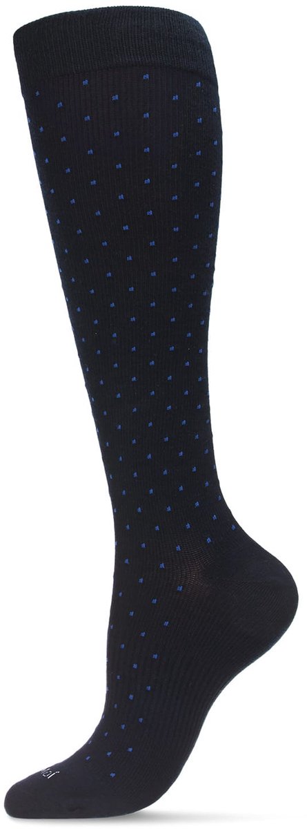 Memoi Dames Overknee Compressiekousen – Swiss Dot Katoenen Steunkousen, 2 Paar, Black / Navy, Maat 10-13