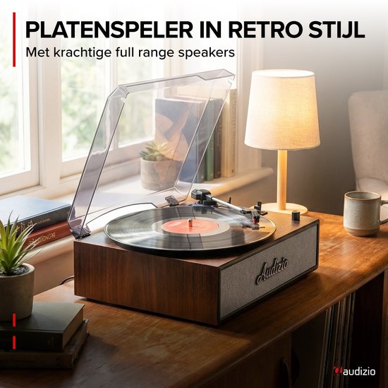 Retro platenspeler - Audizio Reno - Bluetooth platenspeler - LP speler met auto-stop - Houtlook