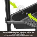Close-up van een zwarte doucheplank met versterkte transparante kleefstof voor stabiliteit.