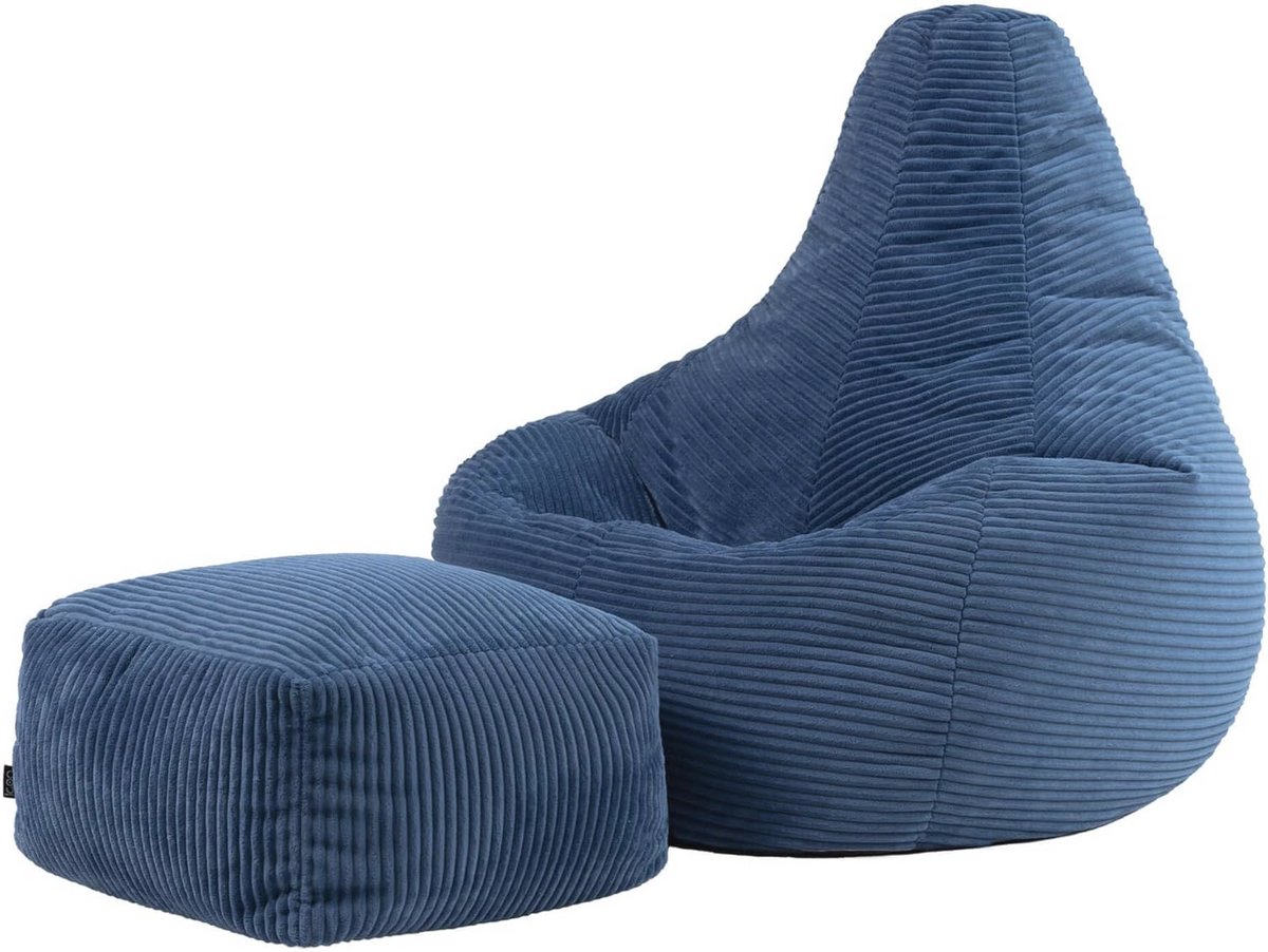 Grote Corduroy Zitzak met Voetsteun - Denim Blauw - Comfortabele Stoel voor Volwassenen