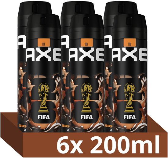 AXE Deodorant Bodyspray - Dark Temptation FIFA Limited Edition XL - met de onweerstaanbare geur van chocolade en tonka - 6 x 200 ml