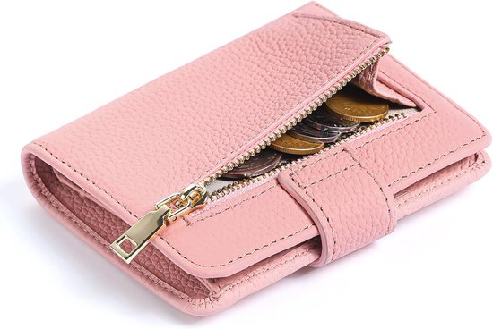 Catwalk Collection Handbags - Kleine Leren Portemonnee voor Dames - Damesportemonnee met 6 Kaartvakken & Muntvak - Kaartetui - RFID - Eve - Bruin