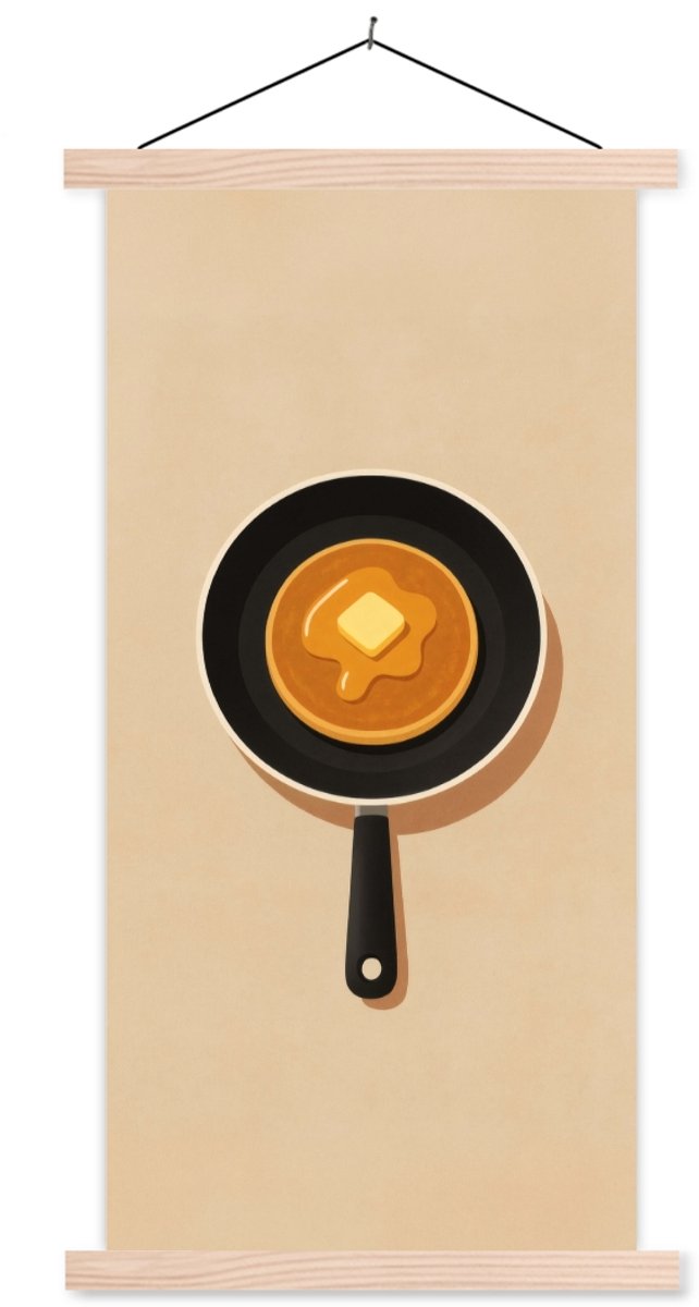 Posterhanger incl. Poster 40x80 cm - Schoolplaat - Pannenkoek - Koekenpan - Boter - Minima
