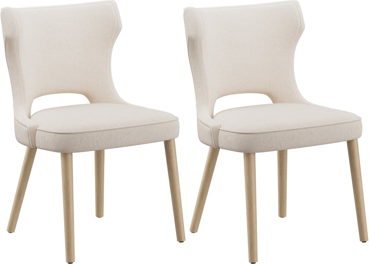COLAMY Houten eetkamerstoelen - Set van 2 - Moderne gestoffeerde eetkamerstoelen - Wingback dik kussen - Stoffen keukenstoelen - Beige