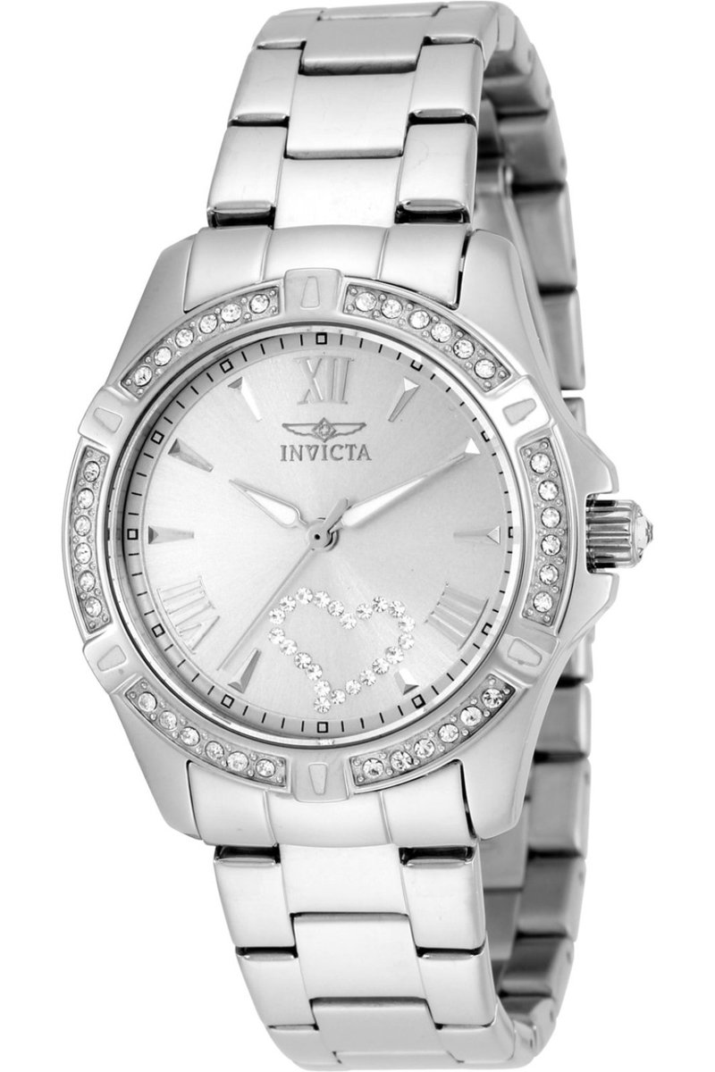 Invicta Angel 21383 Dames Horloge - Waterdicht - Analoog - Quartz Uurwerk - Roestvrij Staal met zilveren Wijzerplaat - 34mm