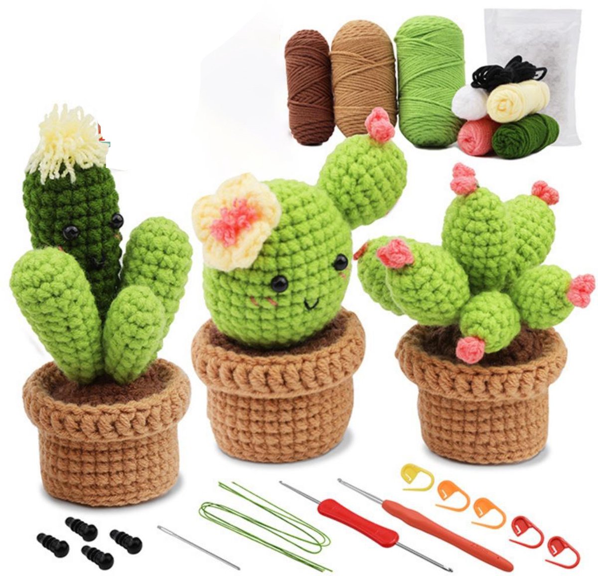 GELLDG Haakset voor beginners - Inclusief haaknaalden, garen, polyester vulling, handnaalden, steekmarkeerders - Geschikt voor beginners en kan gebruikt worden voor zelfbreien.