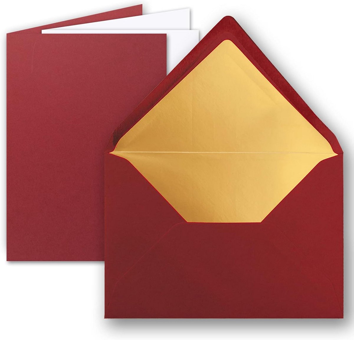25 Grote Donkerrode Vouwkaarten DIN A5 met Gevoerde Enveloppen C5 Goudmetallic