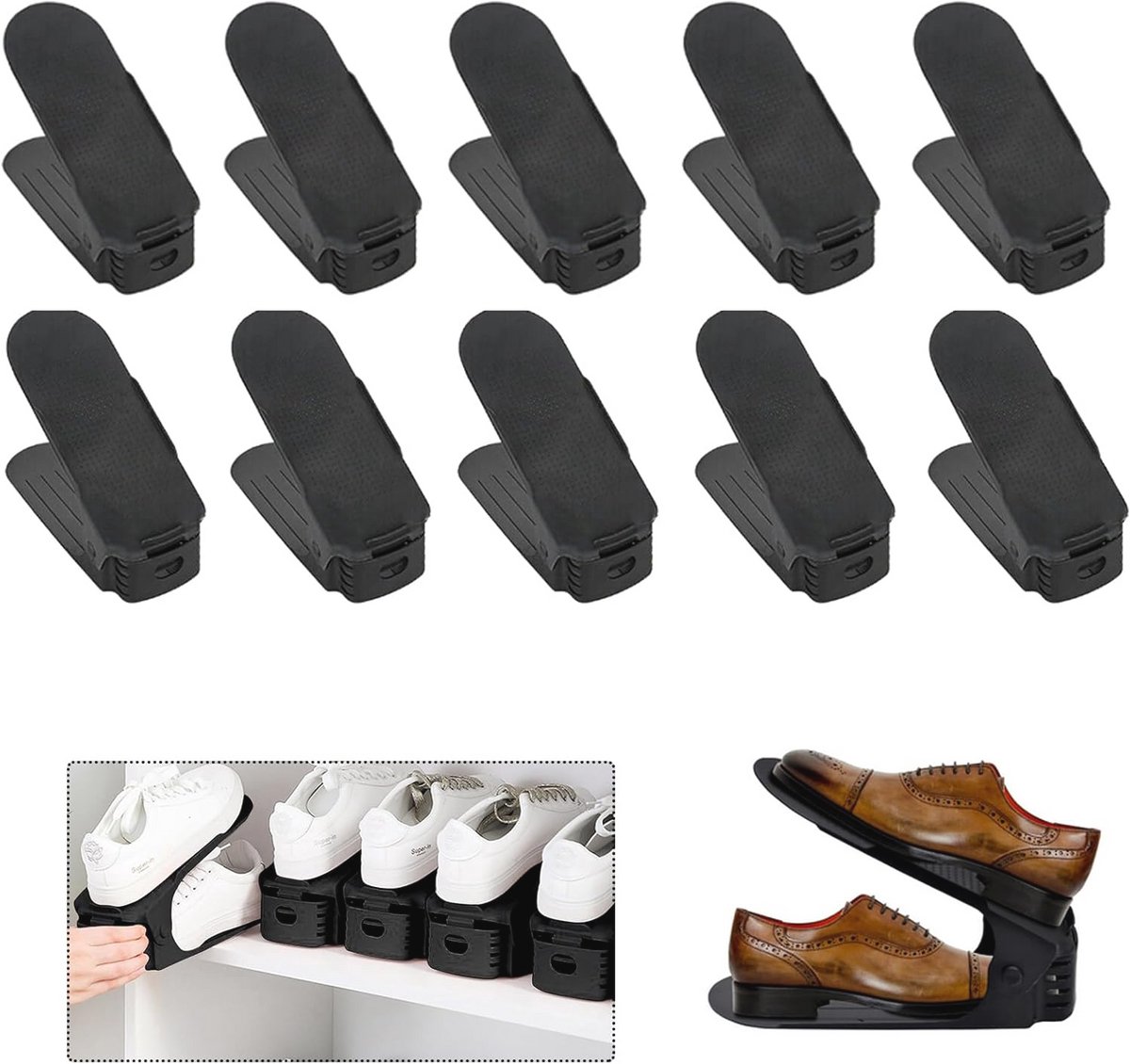 Verstelbare Schoenenrekken - 20 stuks, Antislip, Kunststof, Kledingkast Organizer