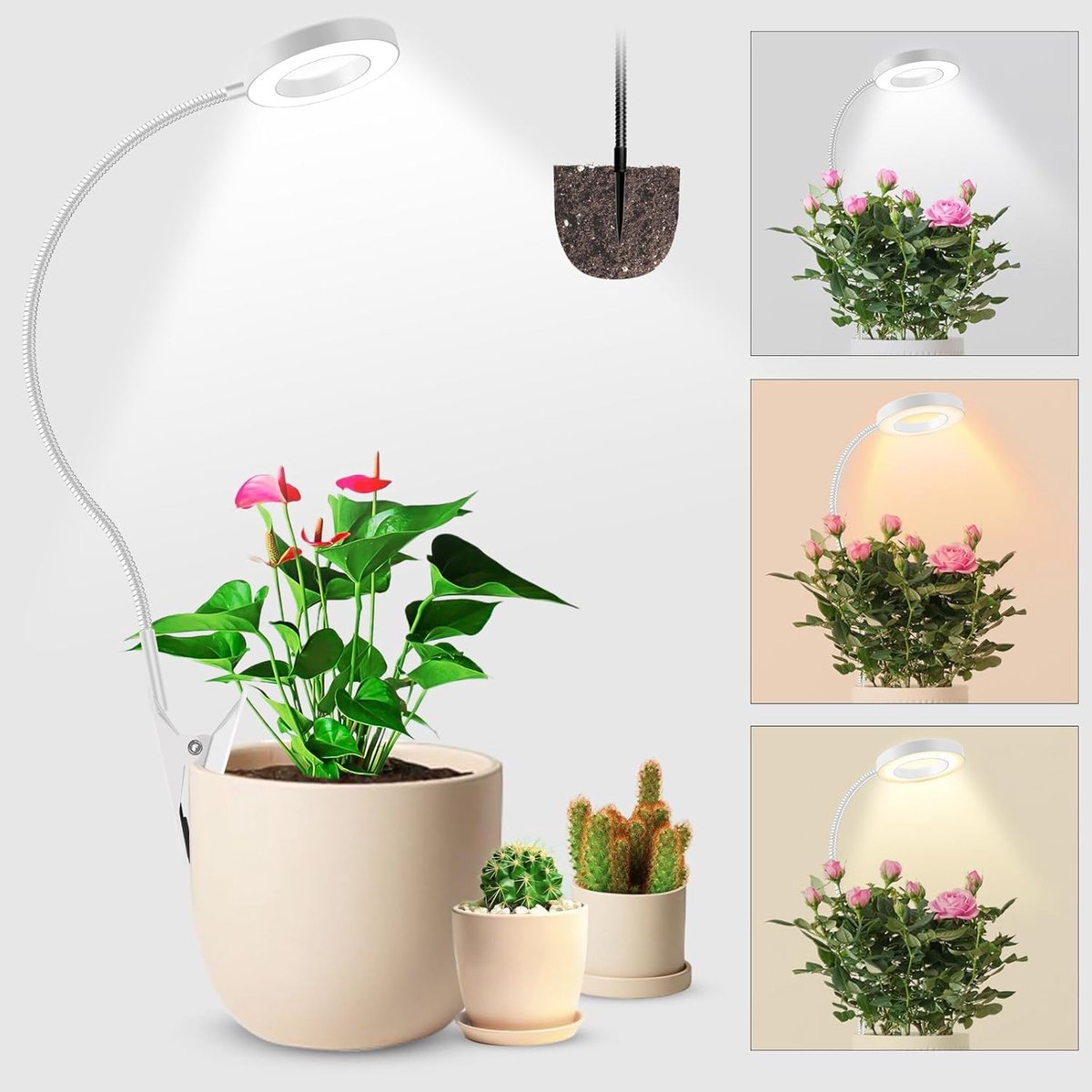 KZQ 2-in-1 kweeklamp voor binnenplanten - Plantenlamp - 360° draaibare arm - Drie helderheidsniveaus - Met timer - Witte buitenkant - Timer van 4/8/12 uur - Energiezuinige verlichting - Geschikt voor woningen en kassen
