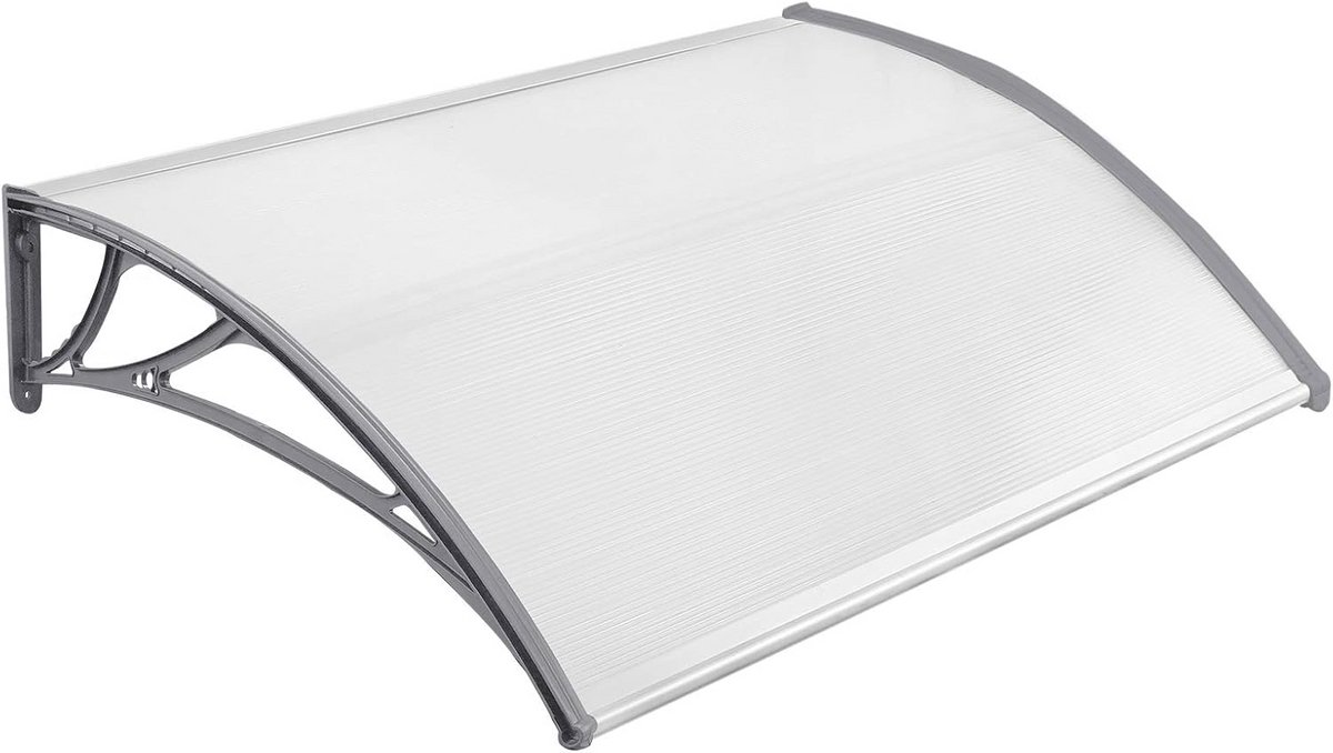 Deurluifel 120x100cm - Regenkap voor Deur, Raam of Garage - Stootvast Polycarbonaat en Aluminium Frame - Grijs