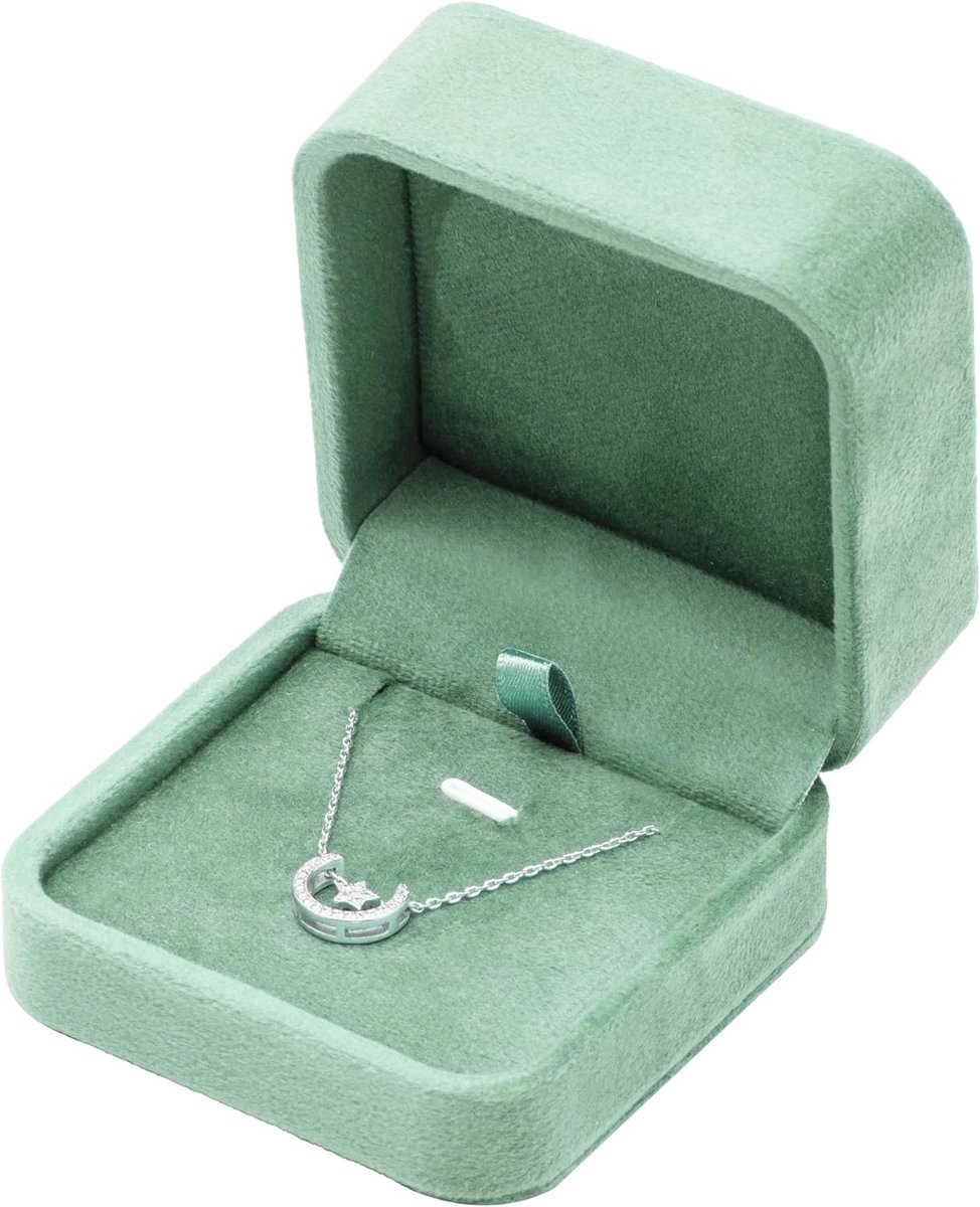 Luxe FluWelen Cadeaudoos voor Ketting en Sieraad - Sage Groen
