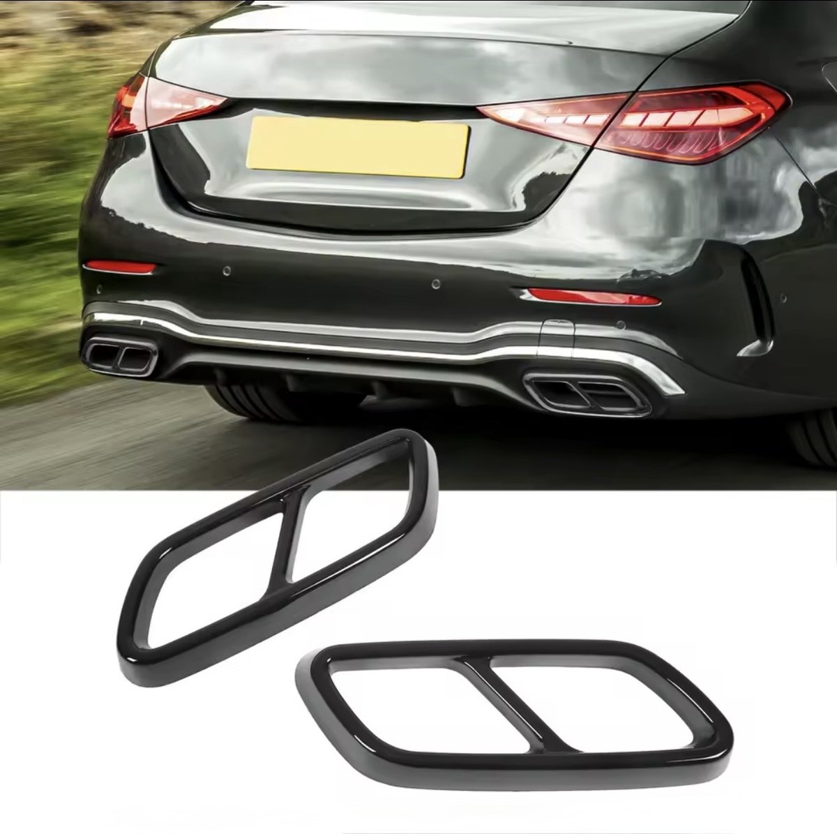 Mercedes-Benz Uitlaat Cover Tips – 2 stk - AMG Look – Geschikt voor C-Klasse W206 (tot 2025) – Zwart