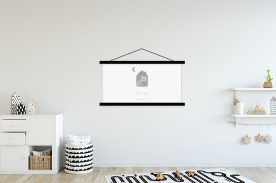 Porte-affiche avec affiche - Affiche scolaire - Proverbes - Citations Hotel Maman - Cadeau fête des mères - Mère - noir et blanc - 150x75 cm - Lattes noires