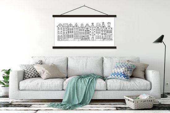 Porte-affiche avec affiche - Affiche scolaire - Maison - Amsterdam - Zwart - Wit - 120x60 cm - Lattes noires