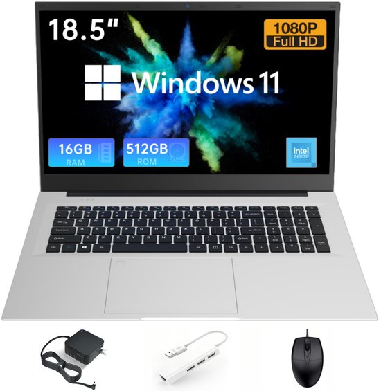 Acmine Laptop - 18.5" FHD IPS - 16 GB RAM - 512GB SSD - Twin Lake N150 - Windows 11 - Vingerafdrukontgrendeling - Met AZERTY-Toetsenbordsticker - Grijs - Acmine - Hoofdafbeelding
