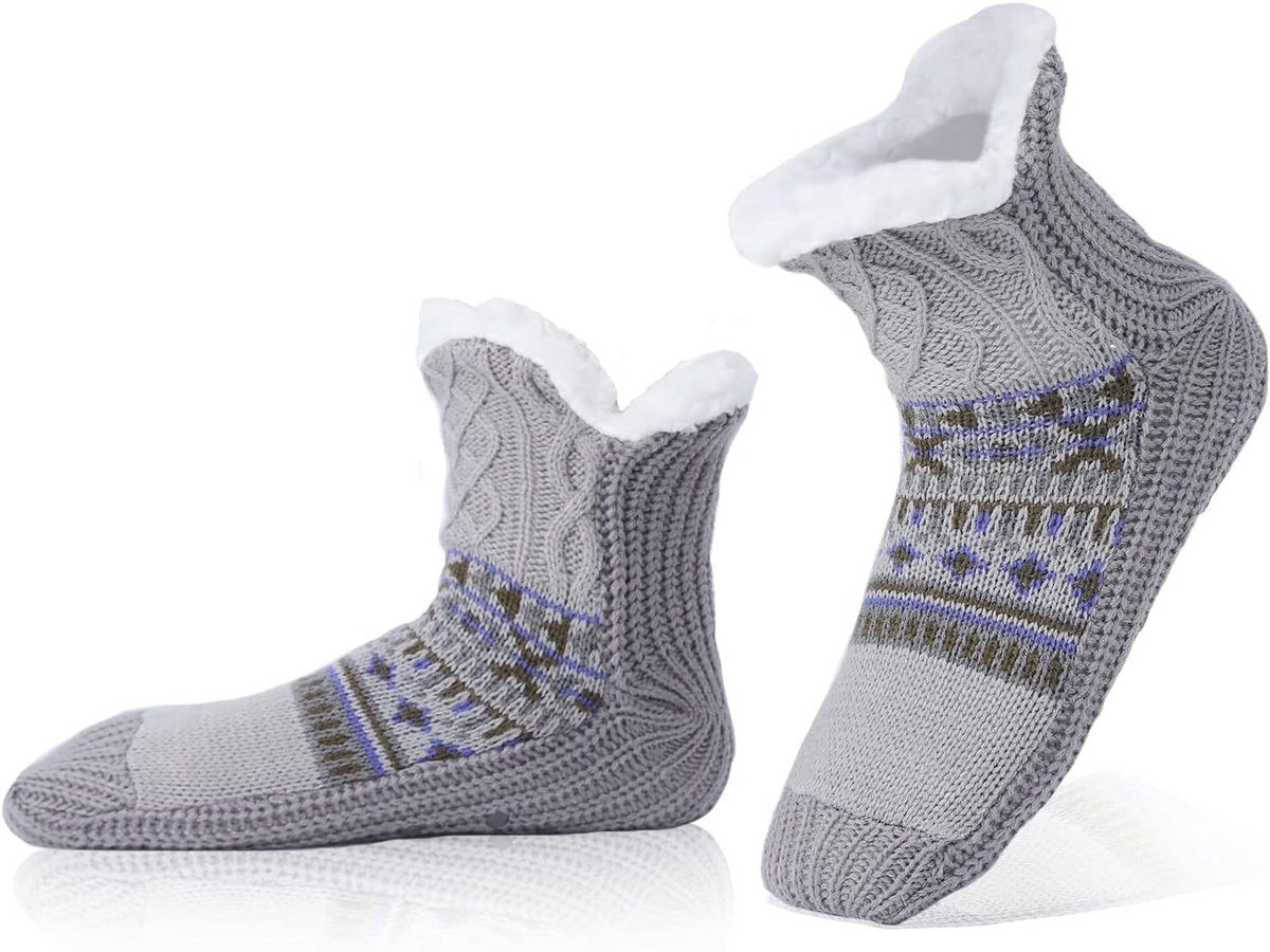 Warme Heren Huissokken met Antislipzolen - Dikke Fleece Pantoffelsokken voor Wintercomfort