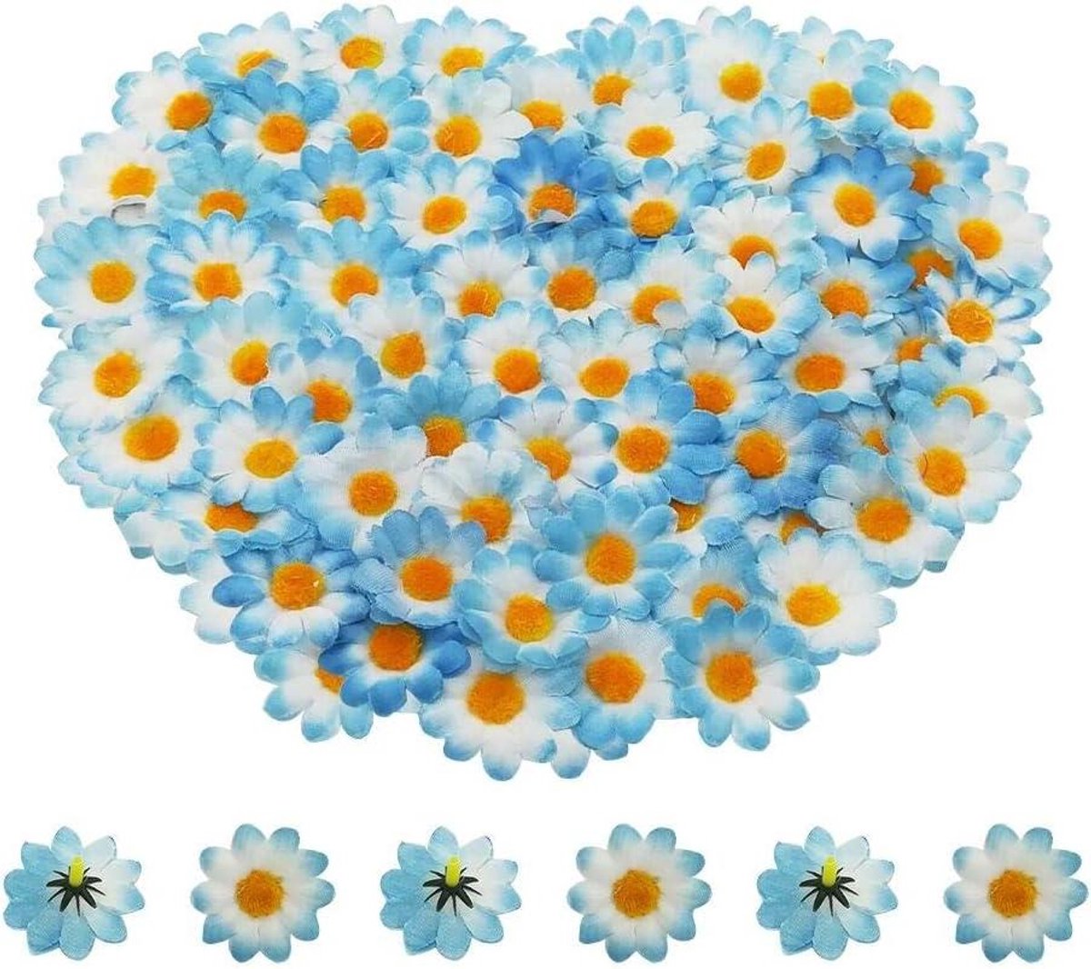 Cosensi Kunstbloemen Madeliefjes - 100 stuks - Nepbloemblaadjes Gerbera - DIY Knutselen Verjaardag Feest Paaseierenmand - Wit en Blauw. Any