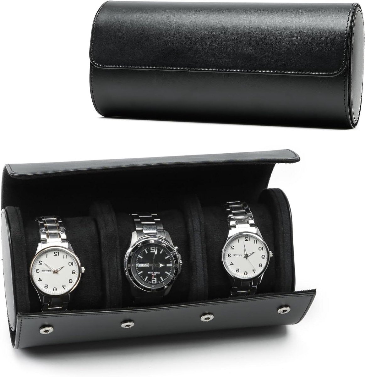 Cosensi - Luxe PU-lederen horlogerol met opbergmogelijkheid voor 3 horloges - Reis horloge organizer en display - Cadeau voor Kerst, jubileum en verjaardag