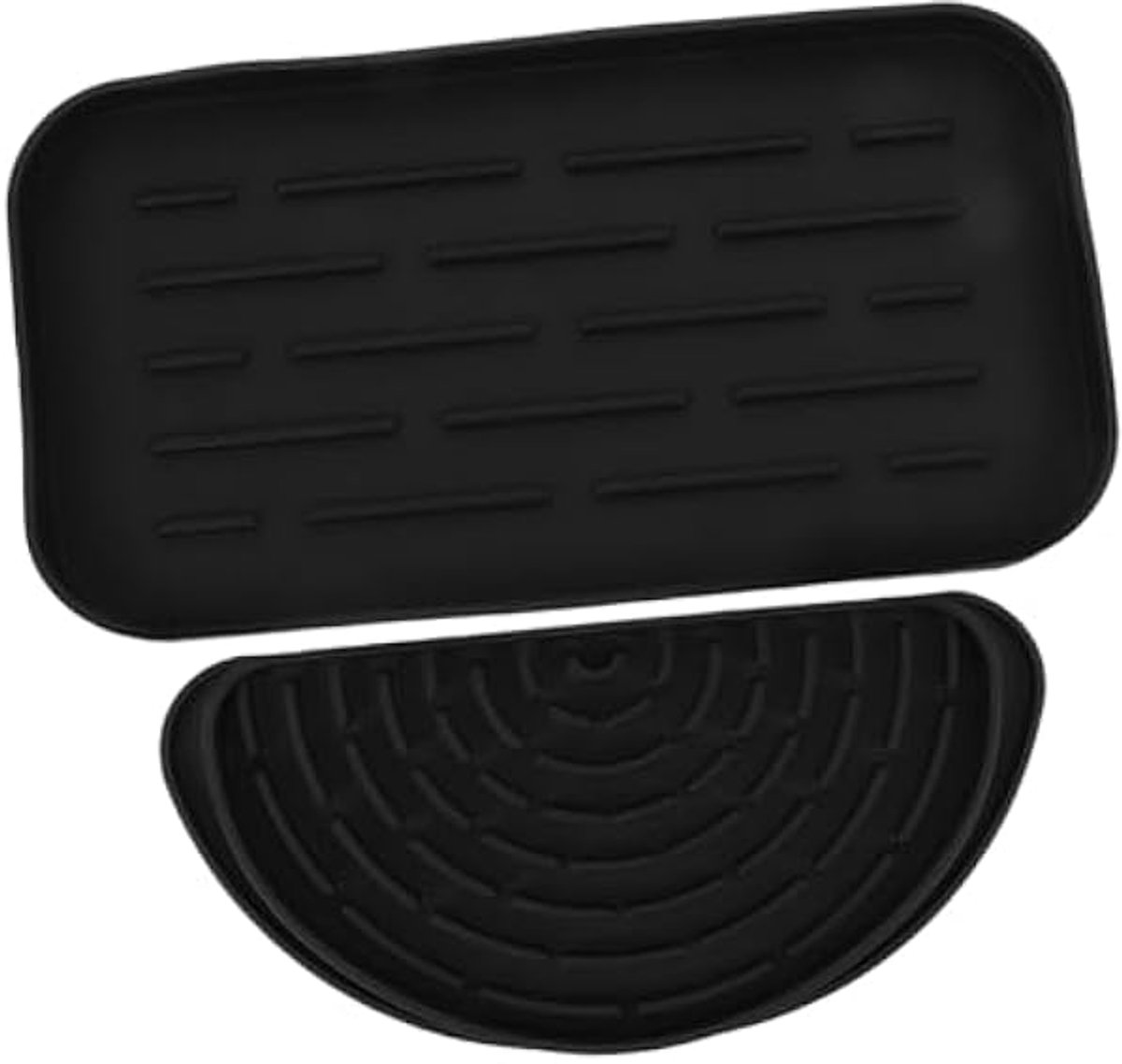 Set van afdruipmatten voor koelkast en waterdispenser, lekvrije bak en droogmat, zwart, afdruipend en antislip.