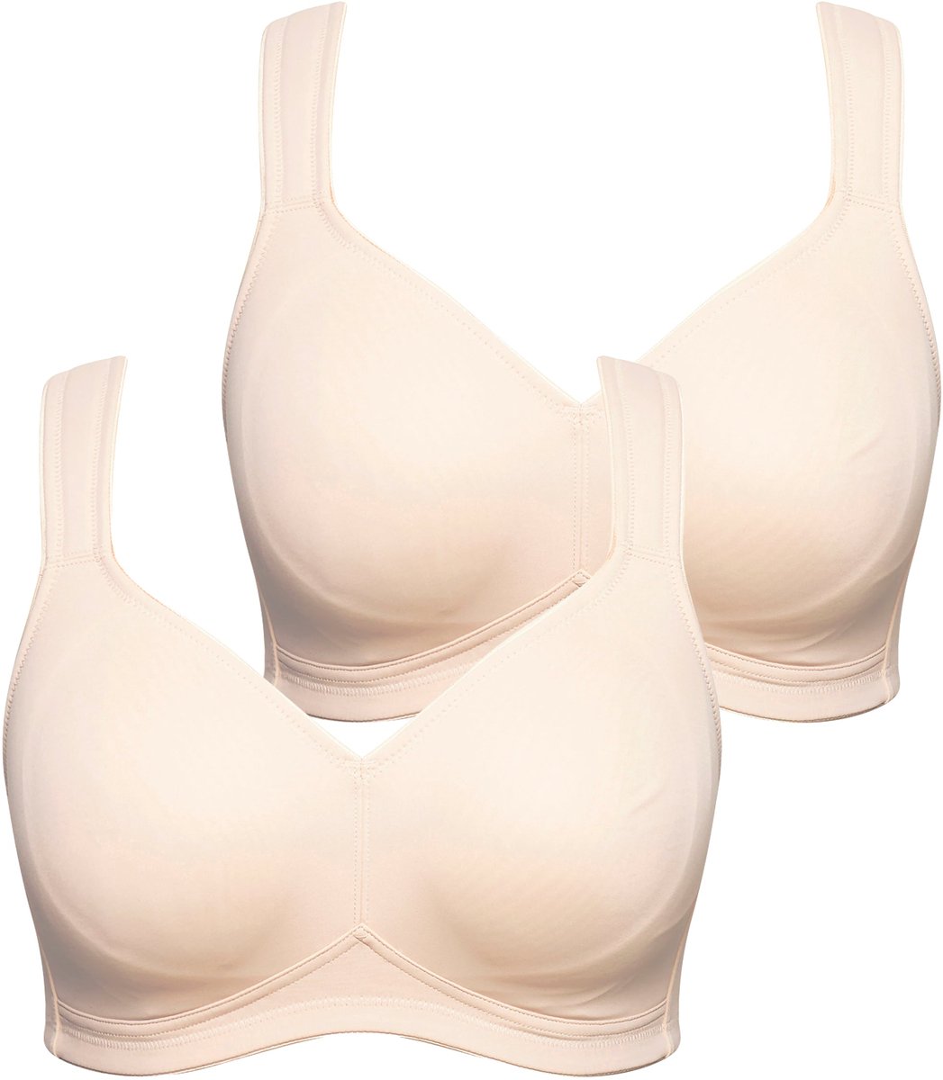 Ulla Popken Dames - Microvezel-beha set van 2 zonder beugel voorgevormde cups - Beige