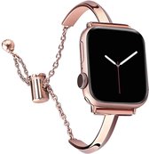 Stravo Sieraden Horlogeband met Kettingsluiting – Geschikt voor Apple Watch 42mm (Series 12/11/10), 41mm (Series 9/8/7), 40mm (Series 6/5/4, SE 3/2/1) – Dunne Metalen Armband – Roségoud