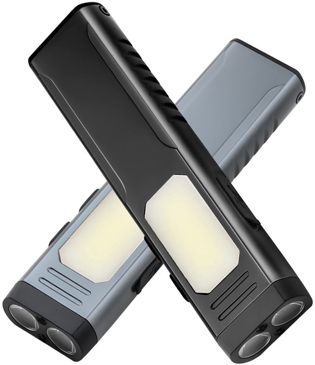 Multifunctioneel, met zoemer, USB-oplaadbaar, werklamp, met magneet, COB, LED-sterklicht, draagbare zaklamp, 1 stuk, zwart