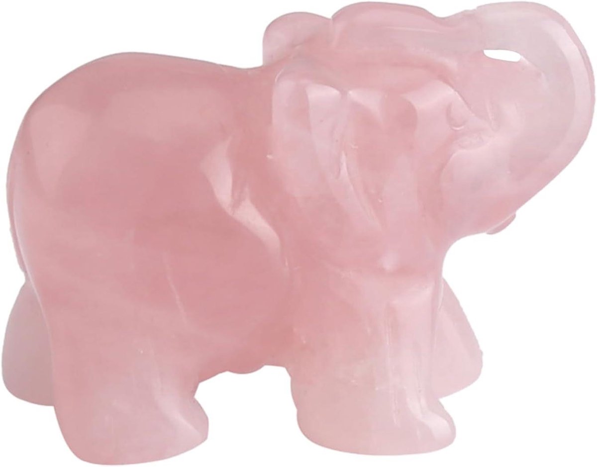 Cosensi - Kristallen olifantenbeeldje 1,5 inch voor huisdecoratie en interieur - genezing gesneden standbeeld ornament - natuurlijk handgesneden rozenkwarts kristal - olifantenfiguren