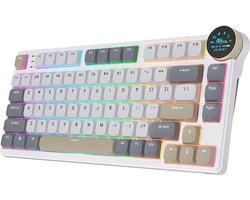 Royal Kludge RK N80 – Mechanisch Gaming Toetsenbord – RGB – Met Display – Foam Touch – Bluetooth – Hot Swappable Switch – Pearly Dawn – Red Switches – Inclusief Stofkap