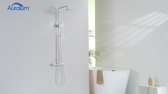 Auralum Max Regendouche met Thermostaatkraan - Doucheset - Thermostatische Douchekolom - Messing Regendoucheset - Anti-Scald - Hoogte Verstelbaar 102-125cm - Chroom