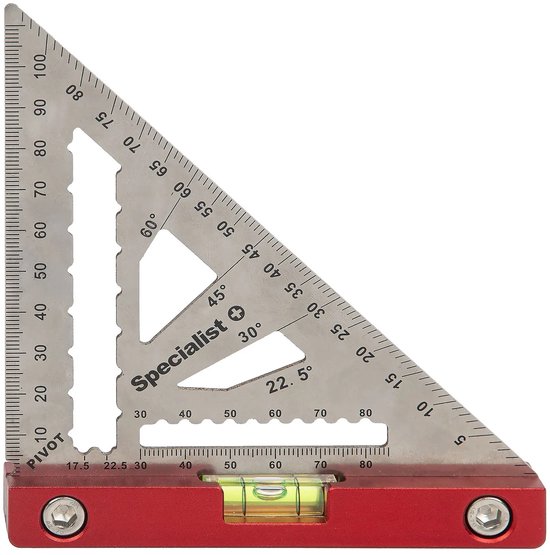 Équerre de mesure - Équerre à onglet PREMIUM 115 mm – Specialist+ | Rapporteur RVS avec Niveau à bulle
