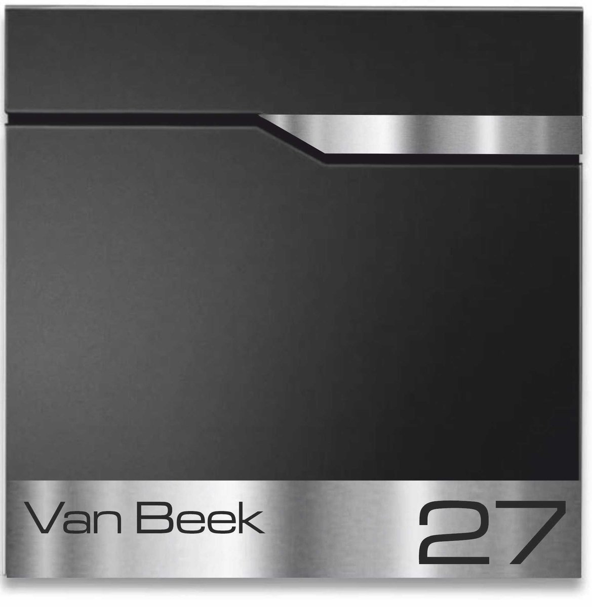 BR1.2 Brievenbus zwart met naam en huisnummer 37x37x11cm