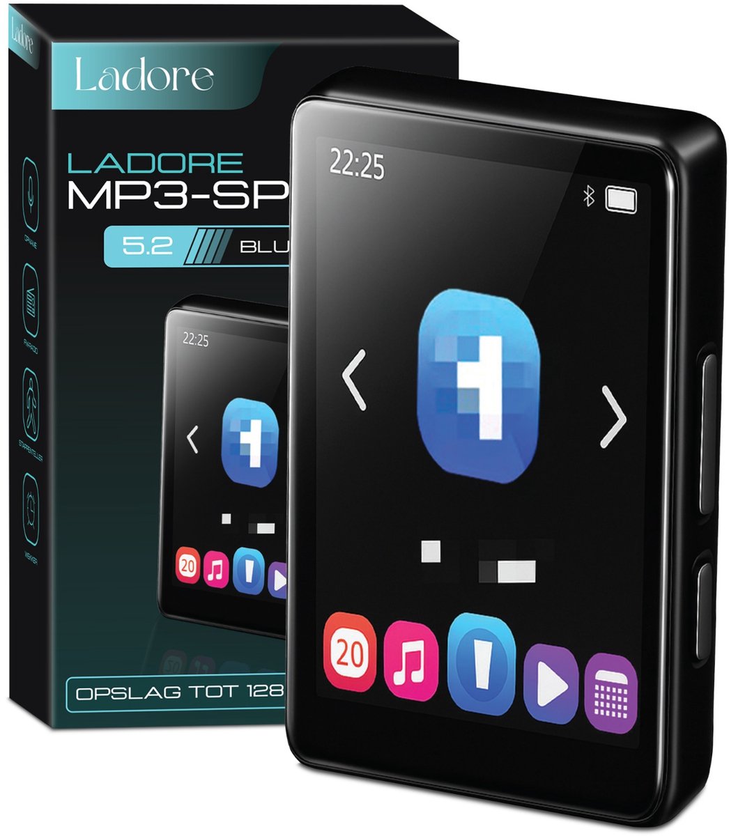 Ladore® MP3 / MP4 Speler - Voice Recorder - Dicteerfunctie - Ingebouwde Luidspreker, FM Radio en E-Book Functie - SD Kaart tot 128GB - Zwart