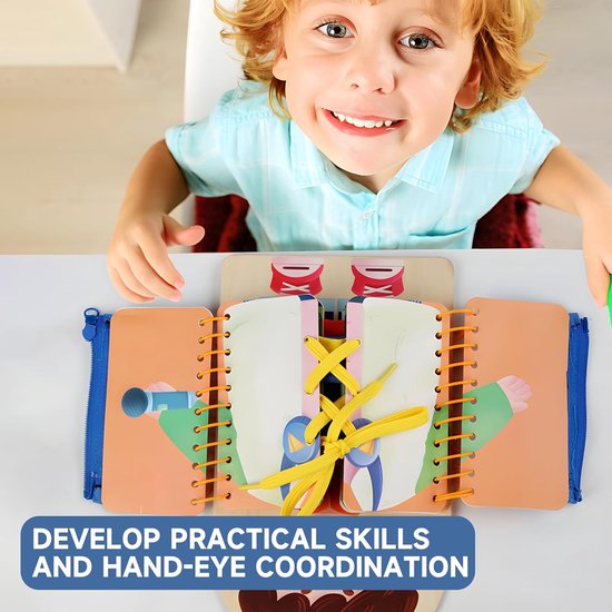 Busyboard voor peuters, 5 houten Montessori-babyspeelgoed met gespen - Meisjesversie — afbeelding 4