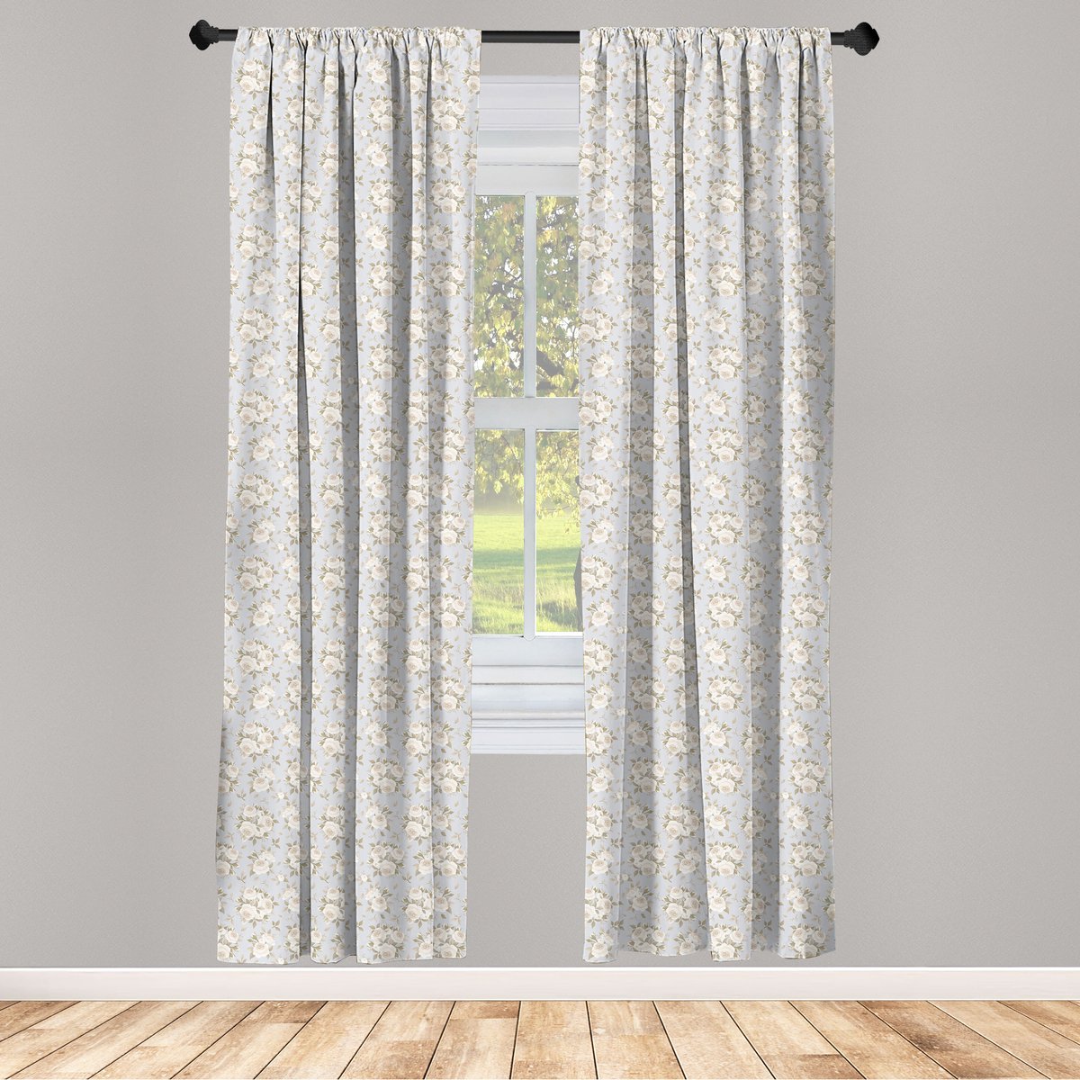ABAKUHAUS Gordijnen – Romantische Rosen – 2x75x175 cm – Halfdonker – Groen/Blauw/Grijs