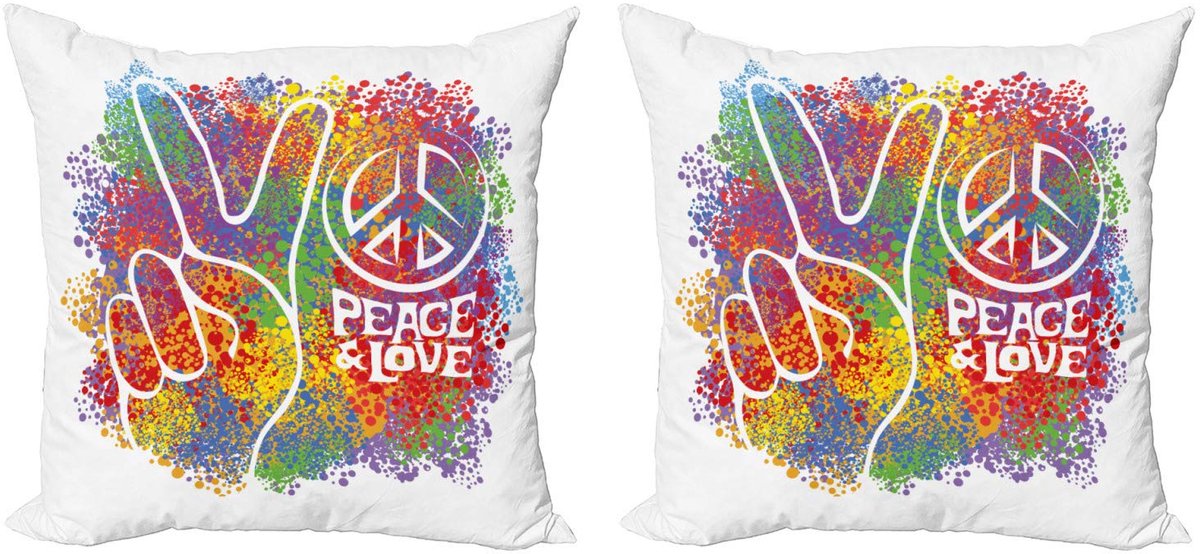 ABAKUHAUS 70s-Party Kussenhoes Set – 2x40 cm – Dubbelzijdig Digitaaldruk – Multicolor Wit