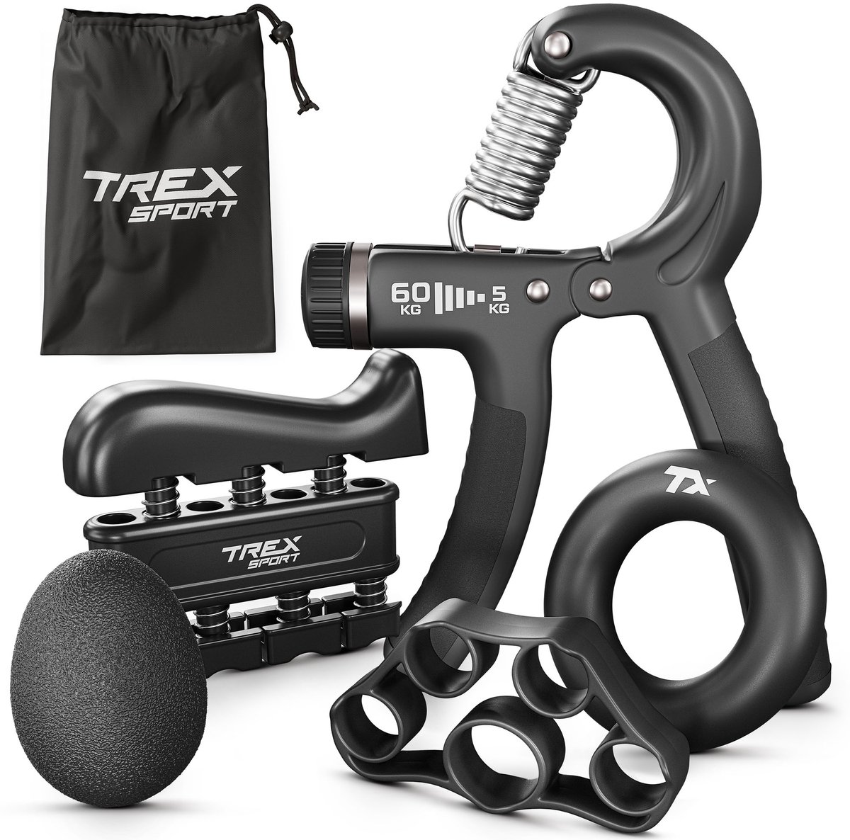 Trex Sport TX-005HSA - Handknijpers - Set van 5 - Verstelbare weerstand - 5-60 kg