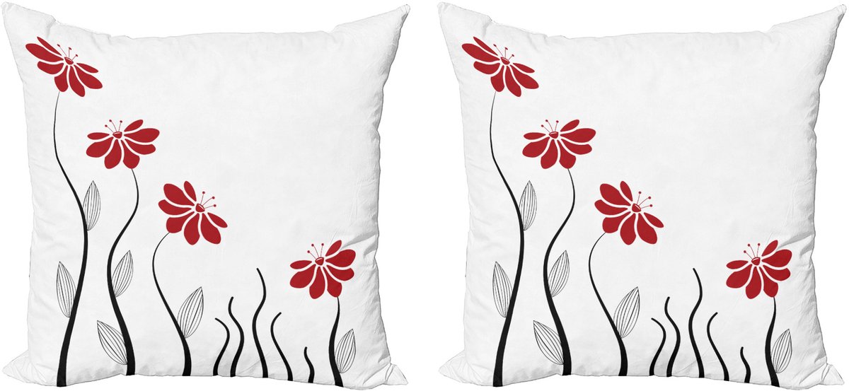 ABAKUHAUS Bloem Dekokussen – Kussenhoes 50x50 cm – Dubbelzijdige print – Rood/Zwart