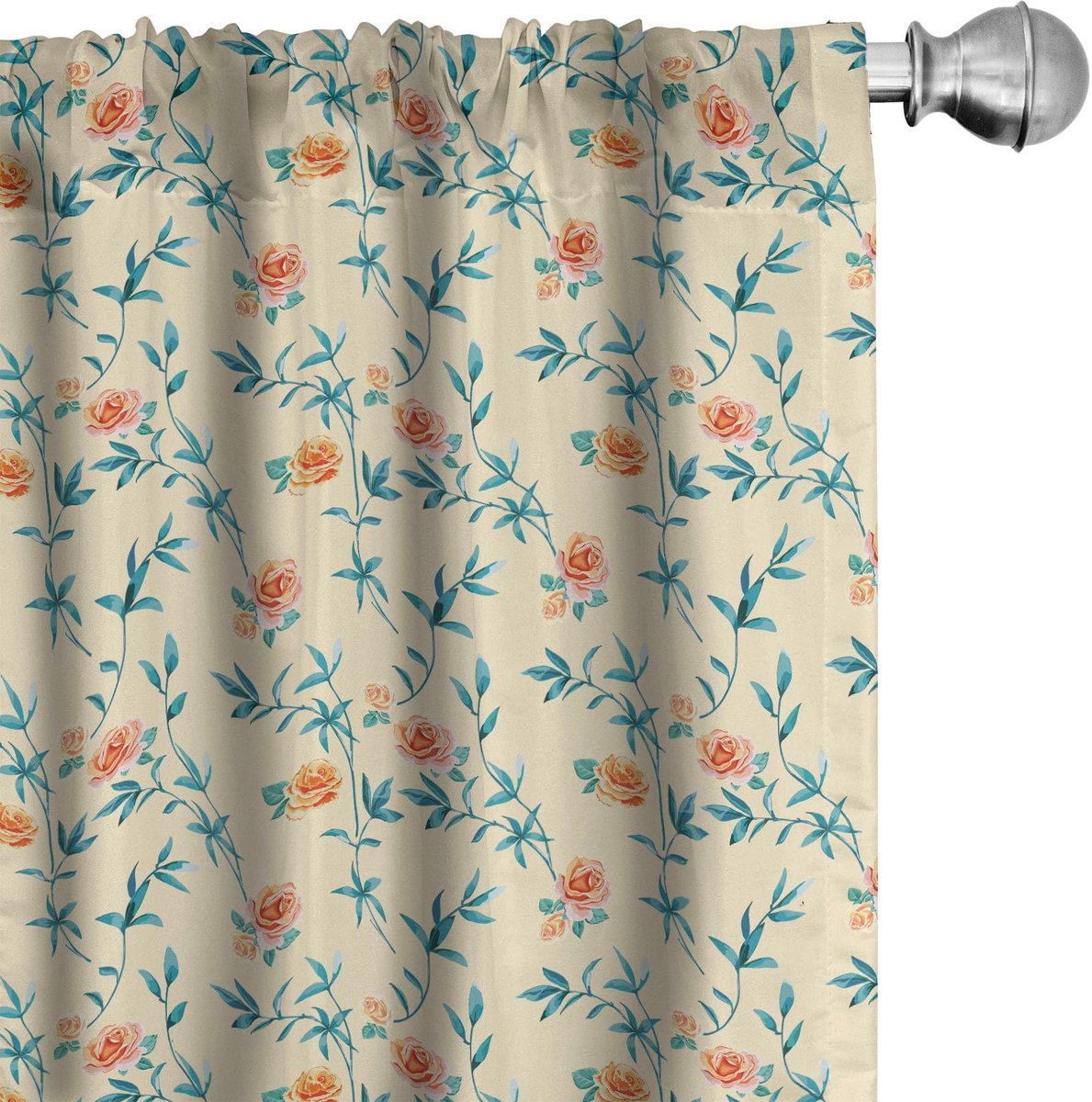 ABAKUHAUS Bloemen gordijnen – Aquarelrozen – 2x75x175 cm – Champagne multicolor