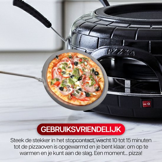 CuisineKing 3-in-1 Pizza Grill Oven G1 - 6 Personen - Raclette, Grill en Pizzaoven - Handgemaakte Terracotta Koepel - Gourmetstel - Incl. 6 Spatels en deegvorm — afbeelding 4