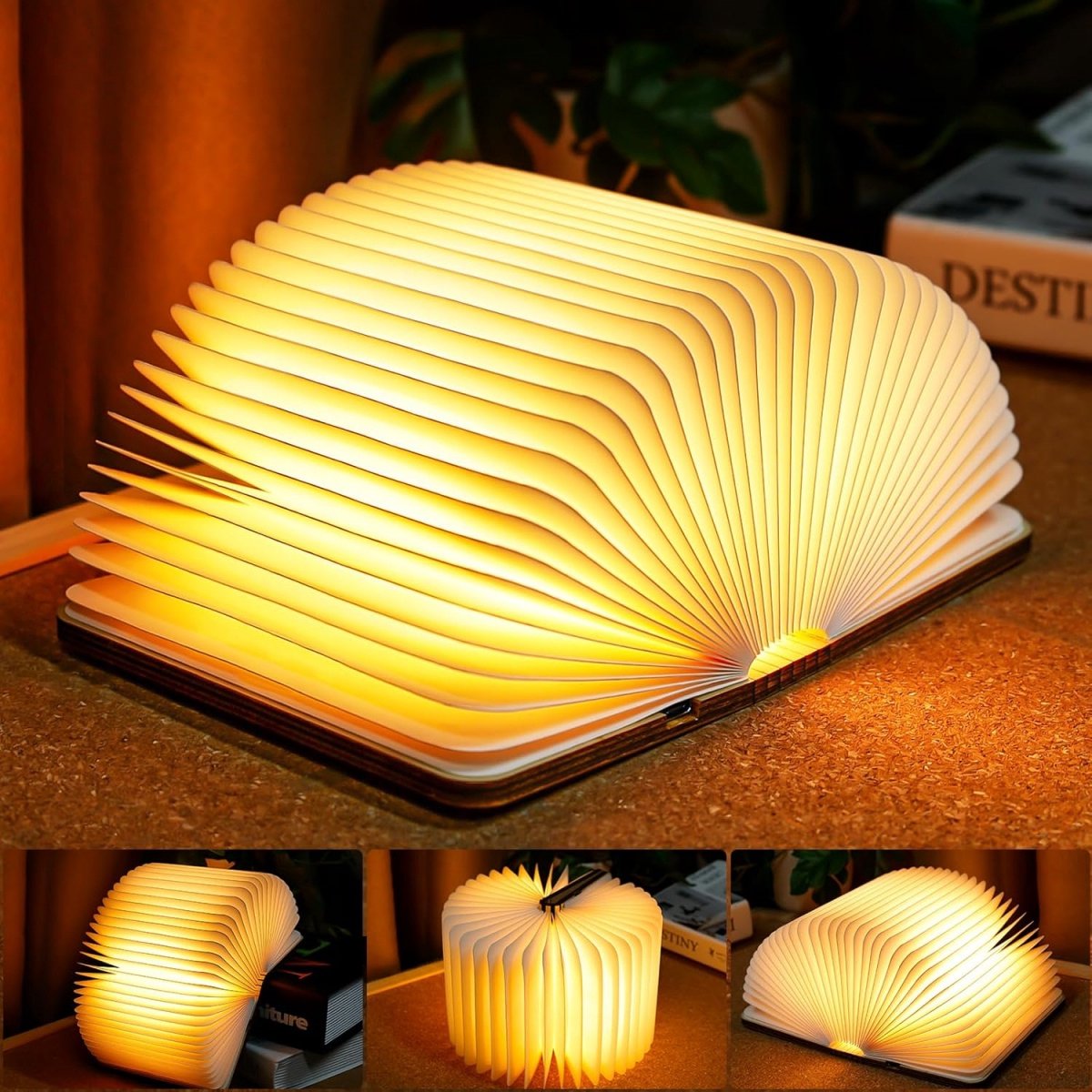 GELLDG Opvouwbare LED-boeklamp - 1200 mAh - 12 cm - Oplaadbare USB-C-batterij - Nachtlampje geschikt voor op het bed - Perfect cadeau geschikt voor vriendin, kind of als decoratie geschikt voor thuis - Warm wit licht