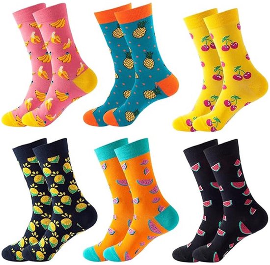 Grappige Sokken - Classic Mix 6 Paar - Leuke Huissokken - One-Size - Dames en Herensokken - Happy Colorful Socks - Trendy Nu - Sokken - Sokken Heren - Sokken Dames - Halfhoge sokken