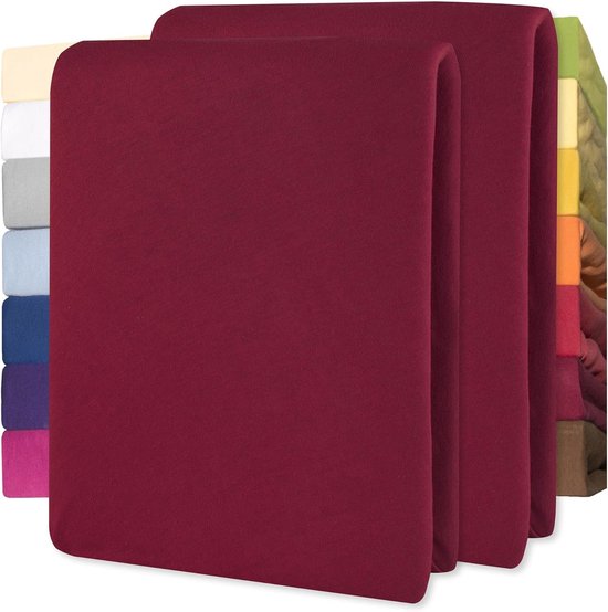 Lucina Hoeslaken Jersey Katoen Stretch 30 cm Hoge Hoek Set van 2 - bordeaux 90x200 cm - 100x200 cm
