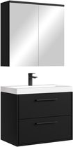 Badplaats Badkamermeubel Set Florence 01 60 cm – Mat Zwart – Hangend Wastafelmeubel met Spiegelkast