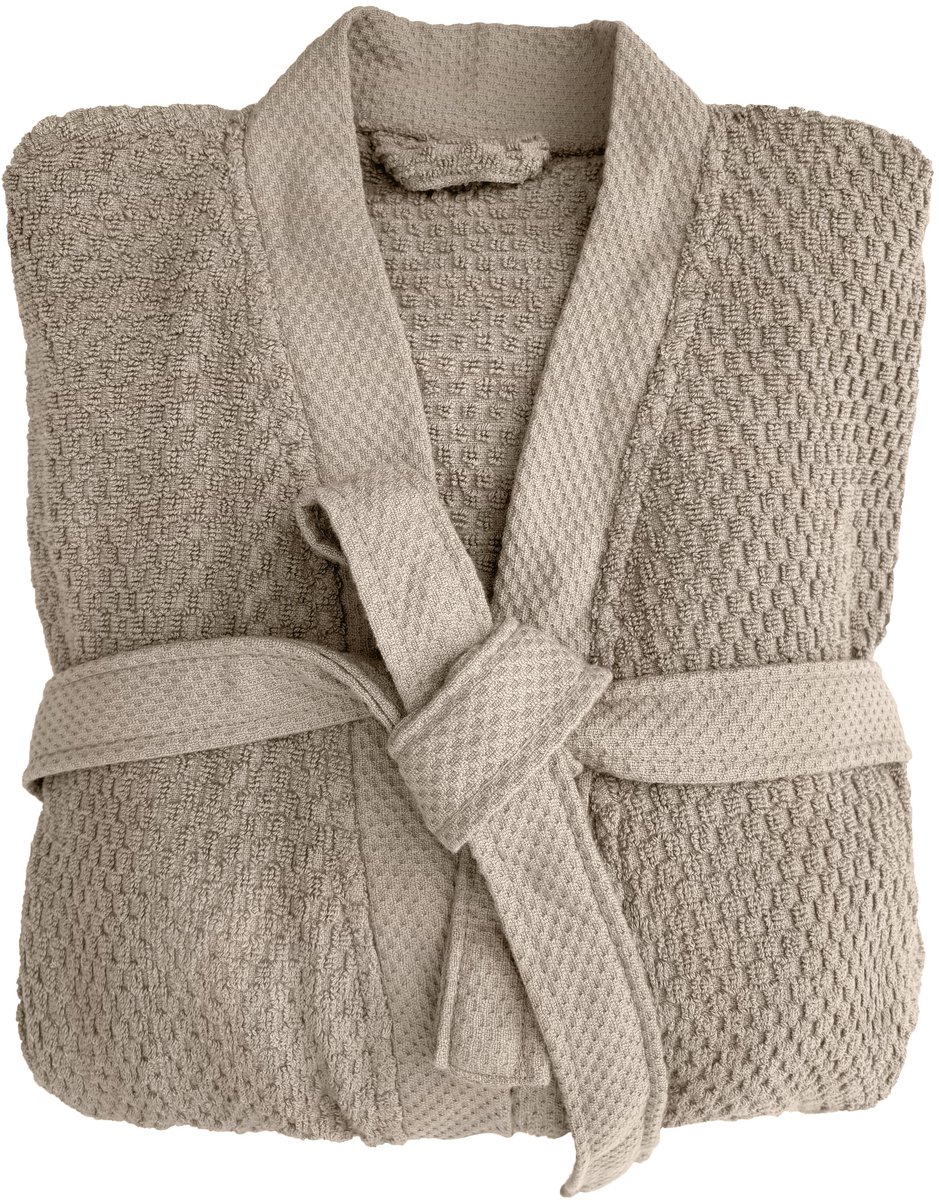 Heckettlane Badjas Katoen Grant - Taupe - Maat L - Badjas 100% Katoen - Badjas / Kamerjas Dames - Badjas / Kamerjas Heren