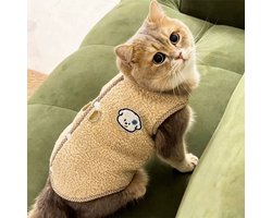 Kattenkleding, geschikt voor de herfst en winter, kan aangelijnd worden, met een warme fleece voering, schattig fleece truitje, maat L [borstomtrek 40 cm, ruglengte 30 cm, aanbevolen voor katten van 5-7 pond (zie borstomvang en ruglengte)].
